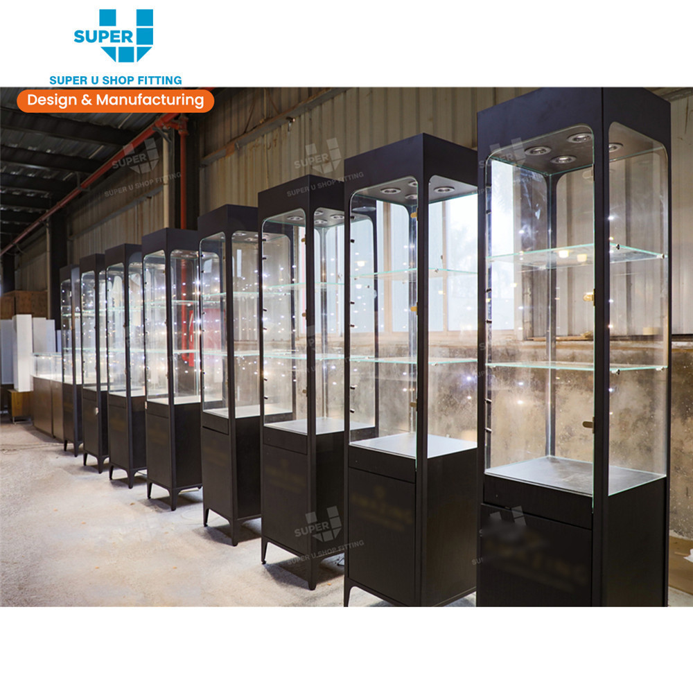 China Guangzhou Glass Display Showcase LED Light Shop Display Case Wholesale Glass Cabinet Vitrine Counter Desk