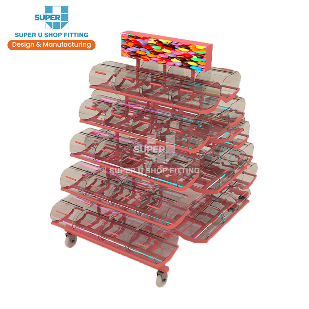 Mobile Candy Display Stand POS Confectionery Sugar Rack Metal Display Candy Cart Sweet Display Case Candy Racks