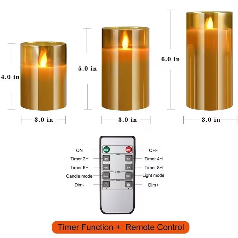 Glass Battery Operated LED Flameless Candles with Remote and Timer Real Wax Candles Flickering Light for Festival Party Decor