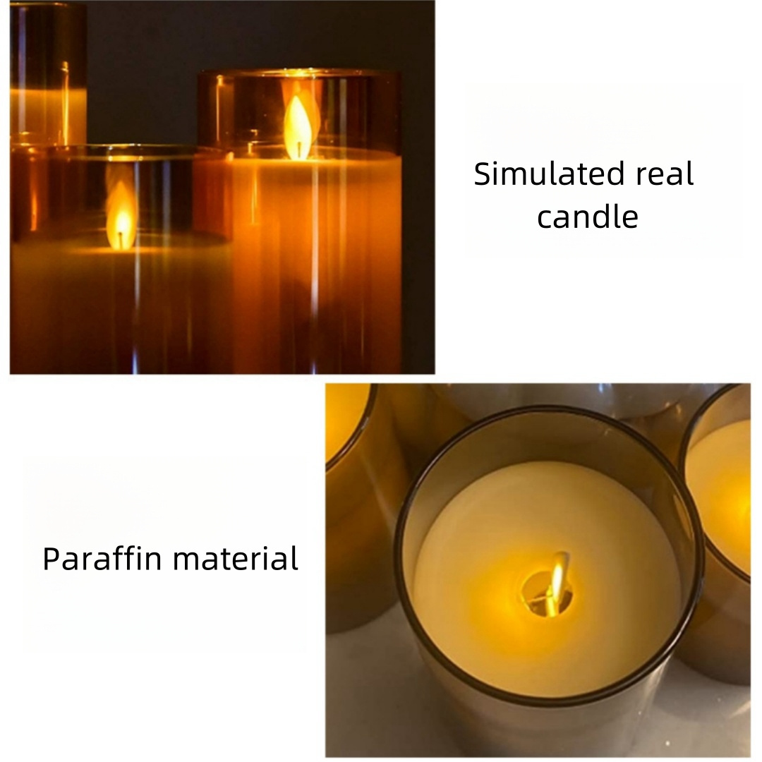 Glass Battery Operated LED Flameless Candles with Remote and Timer Real Wax Candles Flickering Light for Festival Party Decor