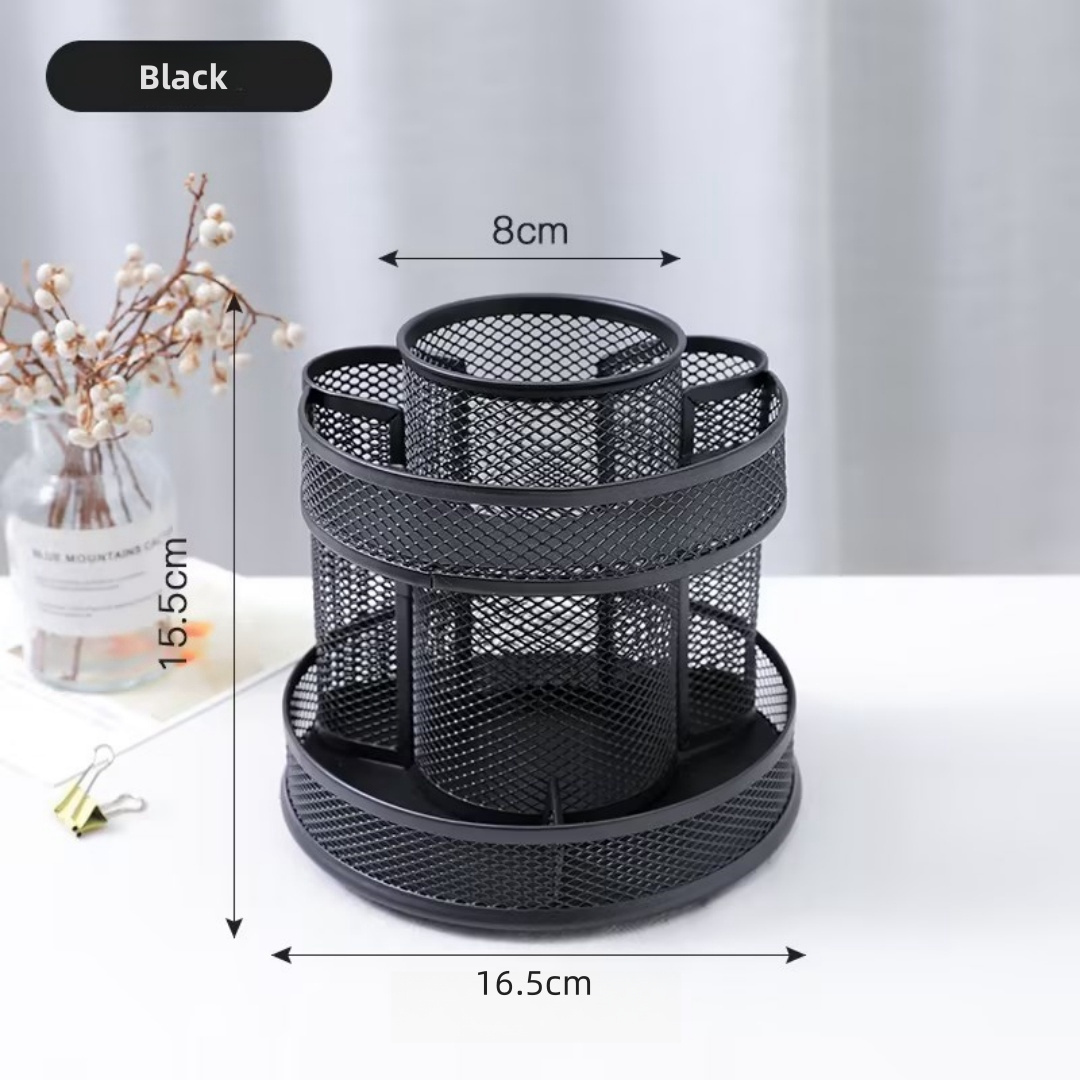 Mesh collection spinning desk organizer multipurpose metal desk organizer large capacity office supplies storage for School Home