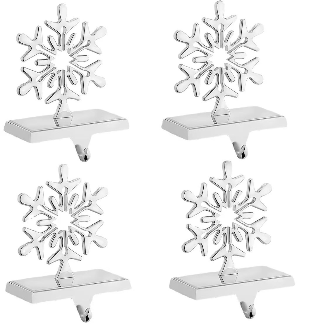 Snowflake stocking hanger holder for mantel weighted heavy metal stocking hook stand for Fireplace Counter Window Decoration