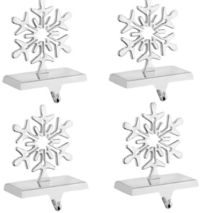 Snowflake stocking hanger holder for mantel weighted heavy metal stocking hook stand for Fireplace Counter Window Decoration