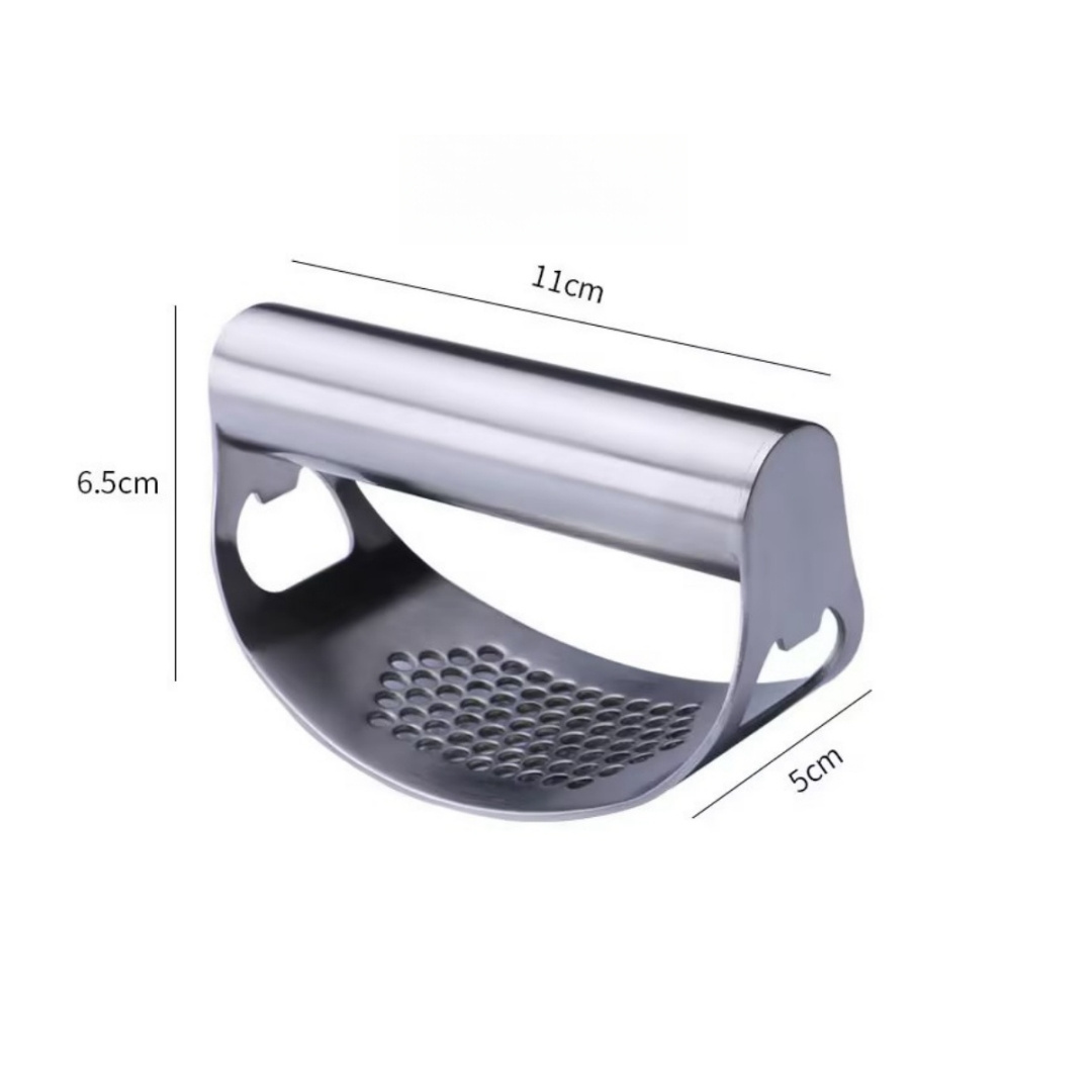 Garlic press rocker with silicone peeler & brush & bottle opener stainless steel garlic mincer crusher for Kitchen Gadgets