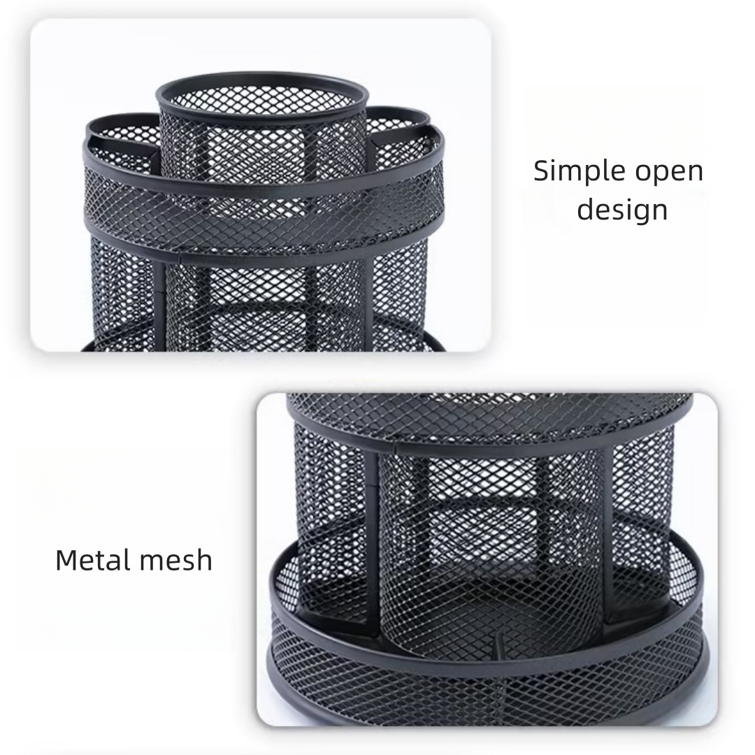 Mesh collection spinning desk organizer multipurpose metal desk organizer large capacity office supplies storage for School Home