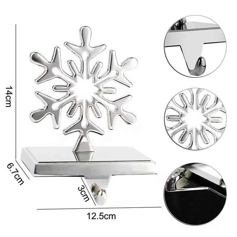 Snowflake stocking hanger holder for mantel weighted heavy metal stocking hook stand for Fireplace Counter Window Decoration