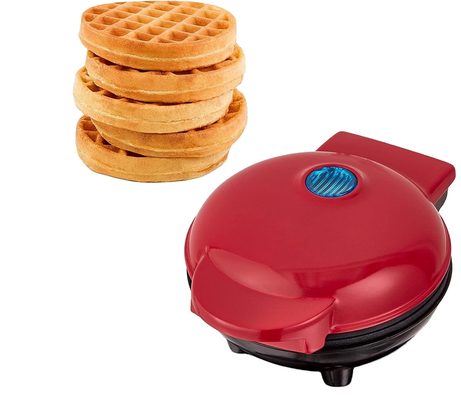 Mini Waffle Maker Machine Hash Browns Keto Chaffles with Easy to Clean Non-Stick Surfaces Electric Stuffed Maker 4 Inch Red