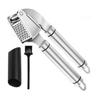 Garlic press stainless steel premium grade garlic mincer crusher & peeler set for Garlic Mincer Tool