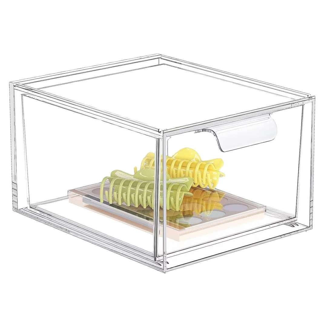 Stackable Makeup Organizer Acrylic Clear Plastic Storage Drawer with Handles for Vanity Undersink Kitchen Cabinets Pantry