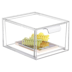 Stackable Makeup Organizer Acrylic Clear Plastic Storage Drawer with Handles for Vanity Undersink Kitchen Cabinets Pantry