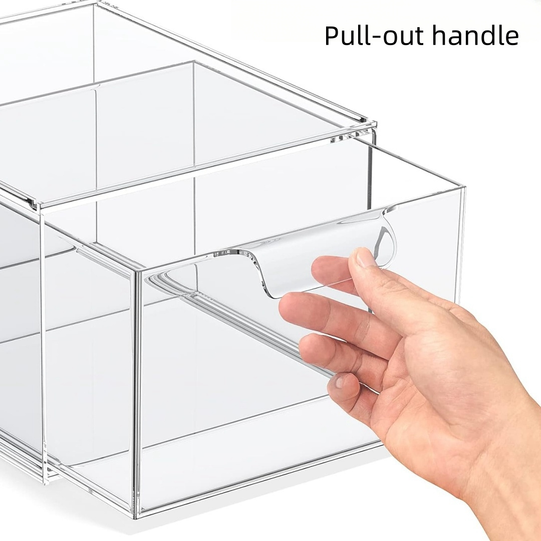 Stackable Makeup Organizer Acrylic Clear Plastic Storage Drawer with Handles for Vanity Undersink Kitchen Cabinets Pantry