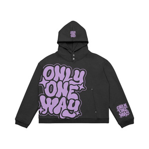 Custom Logo DTG Oversize No String Hoodie Side Pocket Dropped Shoulder Sports Long Sleeve Unique Turtle Neck Button Hoodies