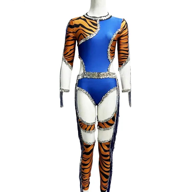 Custom Design Your Own Youth Cheer Jumpsuit Leotard Dancing Gymnastic Sequin Fringe Blue Orange Majorette Uniform