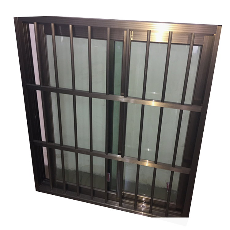 Remote Controlled Motorized Vertical Anti-theft Sliding Guillotine Aluminum Window Whit Grill For Glass Balcony