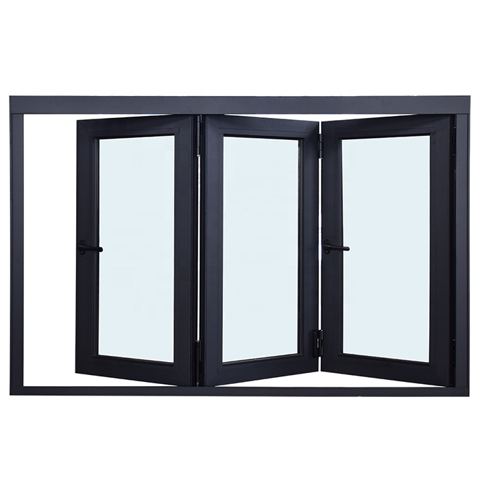 Top stacking french Balcony vertical Folding tempered glass side Aluminum bifold windows door and push up with accordion