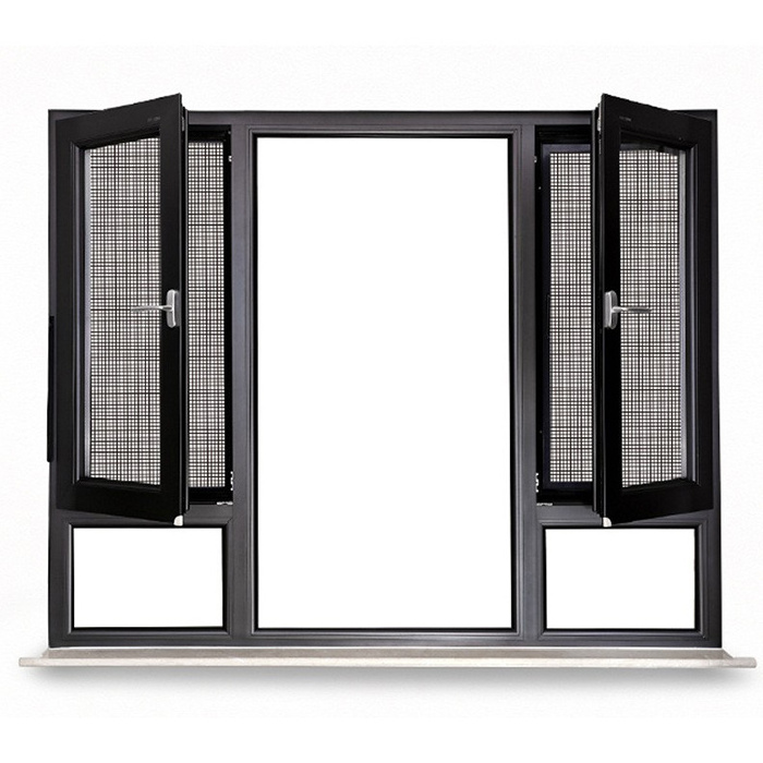 Simple Design High Quality Hurricane Impact Tempered Glass Double Glazed Windows Balcony Aluminum Casement Window