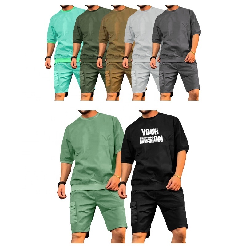 Casual Short Sleeve Shorts Two Piece Set Custom Logo Plain Shirt And Shorts Set For Men Blank Mens Tracksuit With Multi Bag