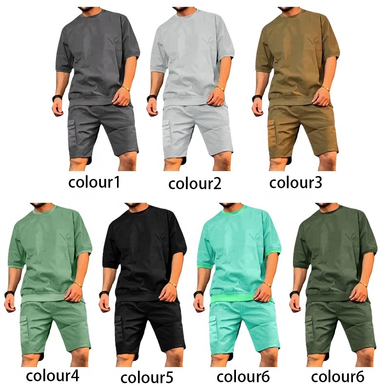 Casual Short Sleeve Shorts Two Piece Set Custom Logo Plain Shirt And Shorts Set For Men Blank Mens Tracksuit With Multi Bag