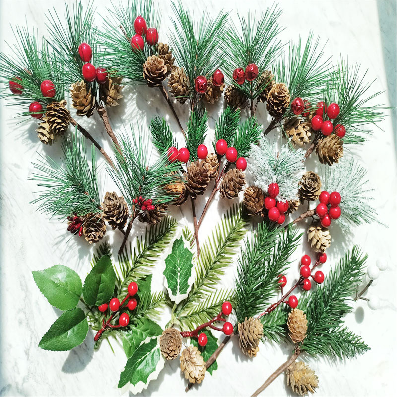 Christmas Simulation Pine Ruit Branches Snowflake Pine Needle Berries Red Fruit Branches Festive Decoration Christmas