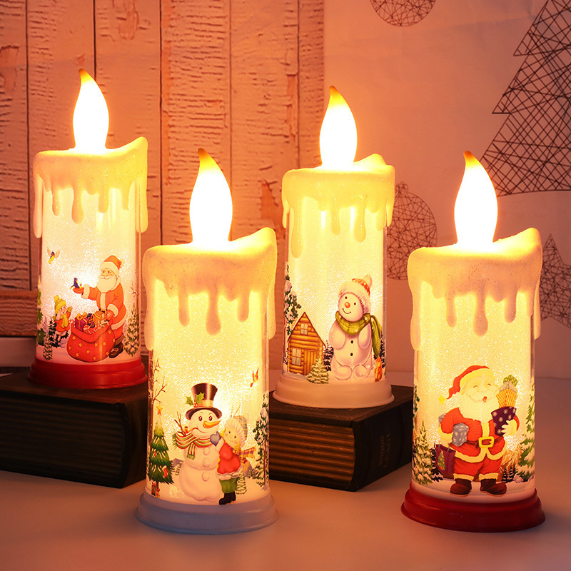 Christmas Decoration Candle Light Led Flame Candle Santa Claus Snowman Decoration Night Light