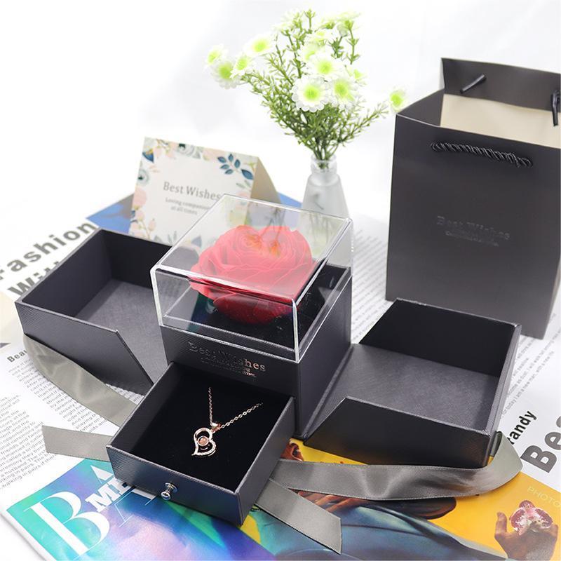 Valentine's Day Gifts Eternal Rose Acrylic Jewelry Boxes With Logo Wholesale Eternal Flower Box Set Packaging For Floral Gift