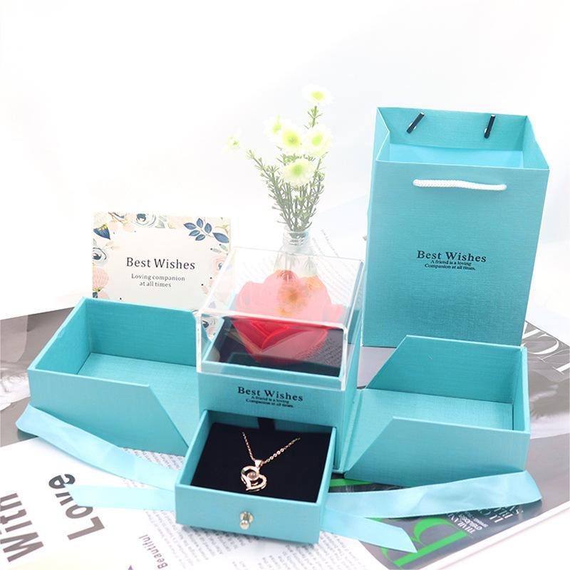 Valentine's Day Gifts Eternal Rose Acrylic Jewelry Boxes With Logo Wholesale Eternal Flower Box Set Packaging For Floral Gift