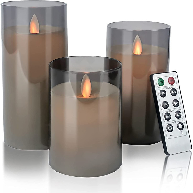 3pcs/set Flickering Battery Powered Candle Light Flameless Rechargeable Glass material Led Tea Light Candles With Timer