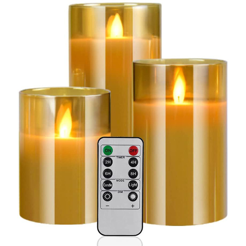 3pcs/set Flickering Battery Powered Candle Light Flameless Rechargeable Glass material Led Tea Light Candles With Timer