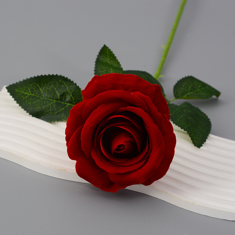 high quality Artificial single velvet roses flower red white custom real touch rose decorative flowers