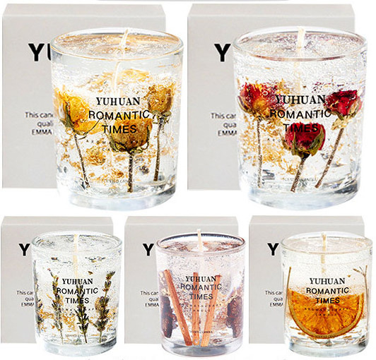 Natural Christmas Widely Used Real Flower Jelly Gradient color Soy Wax Glass Jar Scented Candle