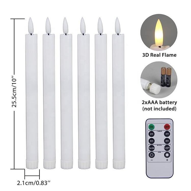 Flameless Flickering White/Ivory 3D Wick Dripping LED Taper Candles with Remote Timer Battery Operated for Home Decor