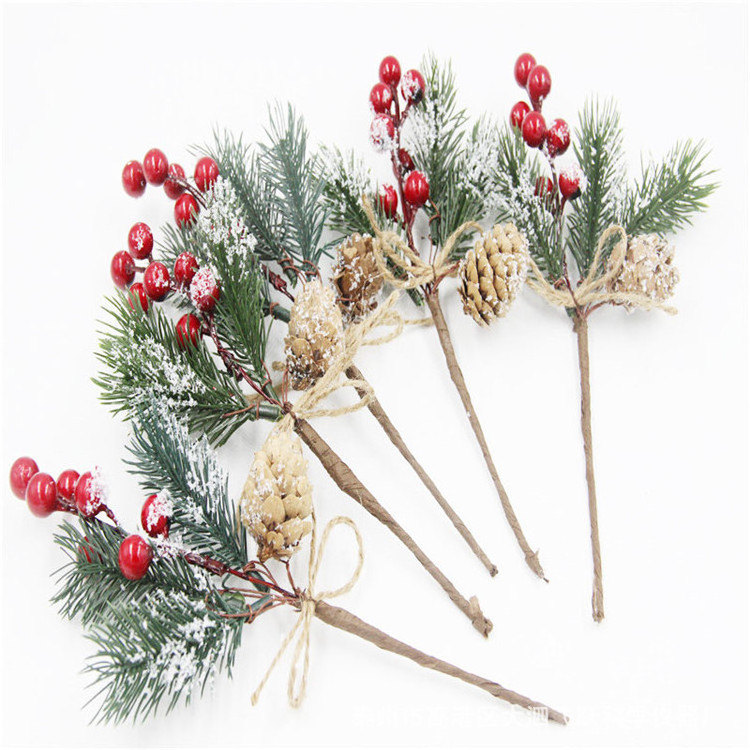 Christmas Simulation Pine Ruit Branches Snowflake Pine Needle Berries Red Fruit Branches Festive Decoration Christmas