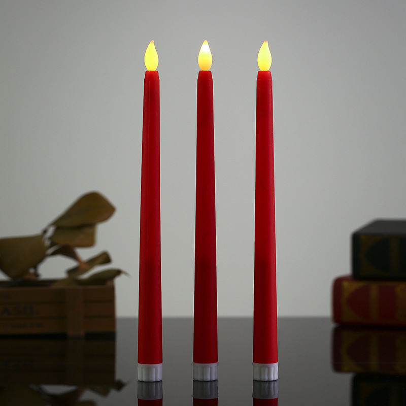 Long Realistic Plastic 3d Real Flame Led Taper Candles With Yellow Flickering Light Battery Operated