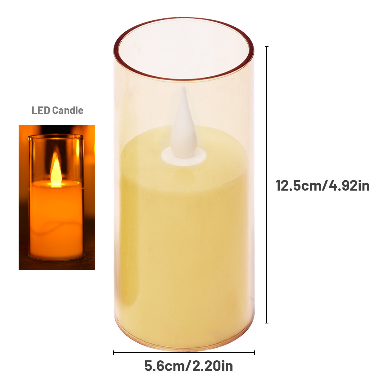 A00115-Led Candles Lights With Batteries Flameless Clear Glass Candles For Wedding