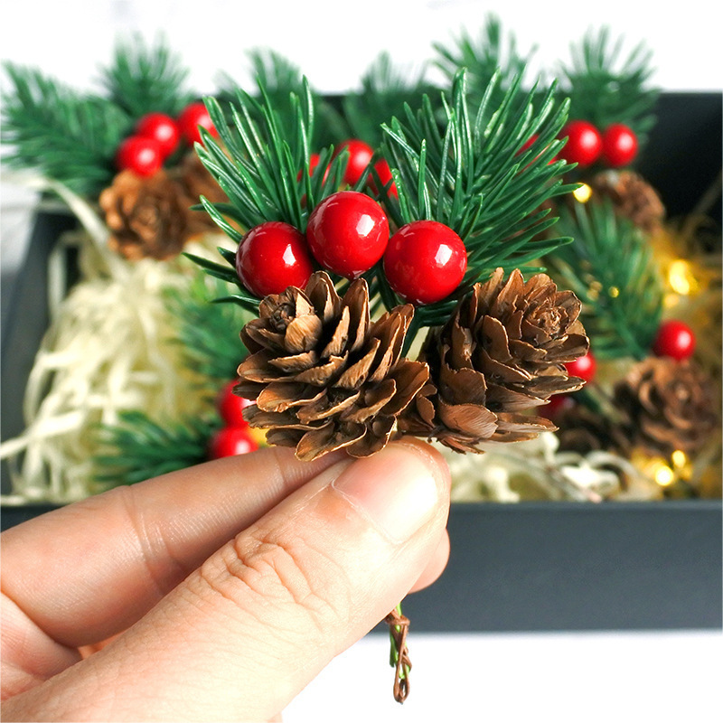 Red Berry Pinecones Pine Needles Stems Artificial Winter Christmas Berries Picks Decor For Christmas