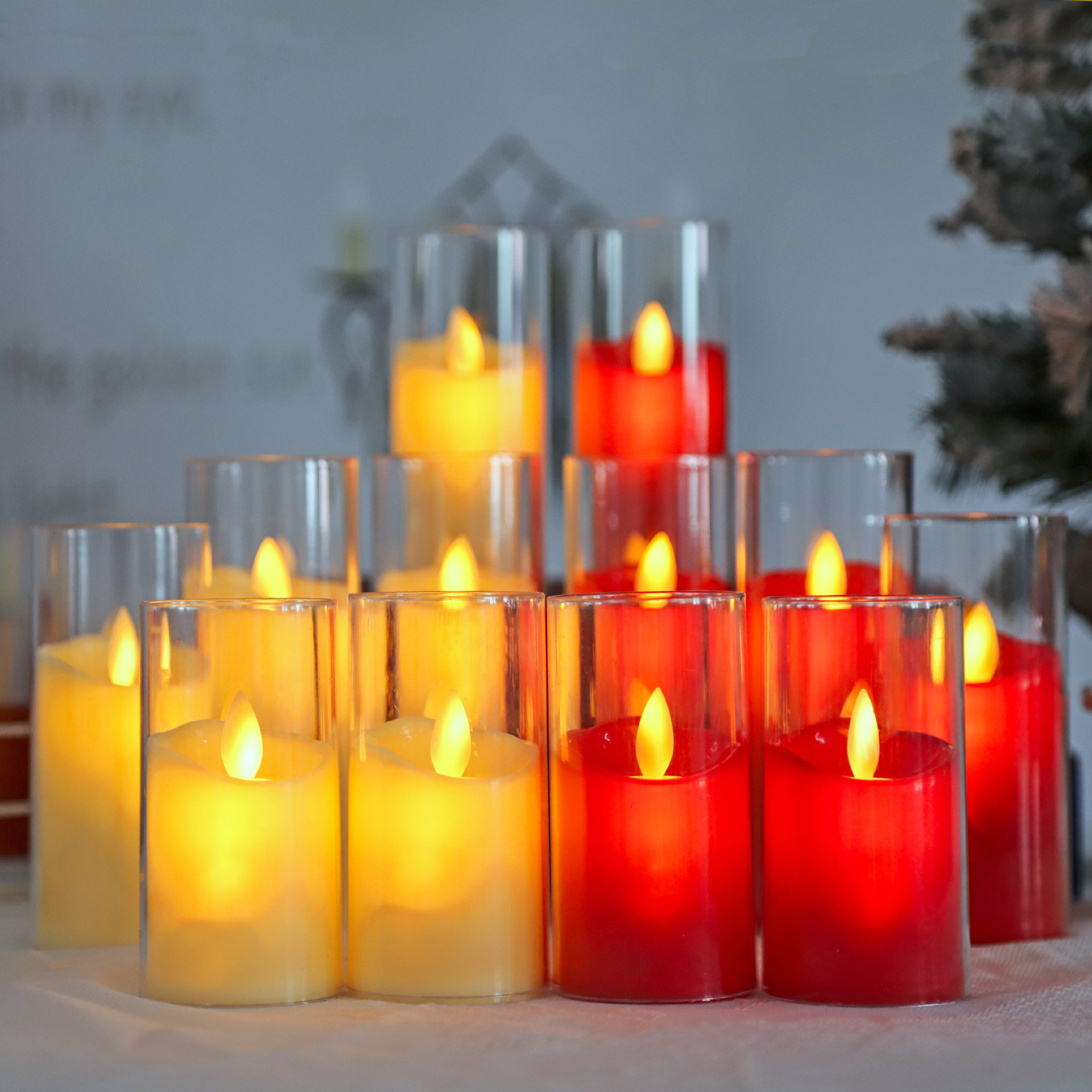 Pillar White Red  Glass 3D Led Candle For Home Decoration