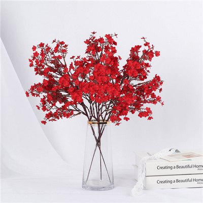 Babys Breath Artificial Flowers Red Real Touch Faux Gypsophila Bouquet Fake Silk Plants Decor for Home