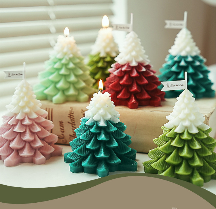 Newest Luxury Green Art Candle Supplies Fragrance Christmas Tree Scented Wax Candles For Home