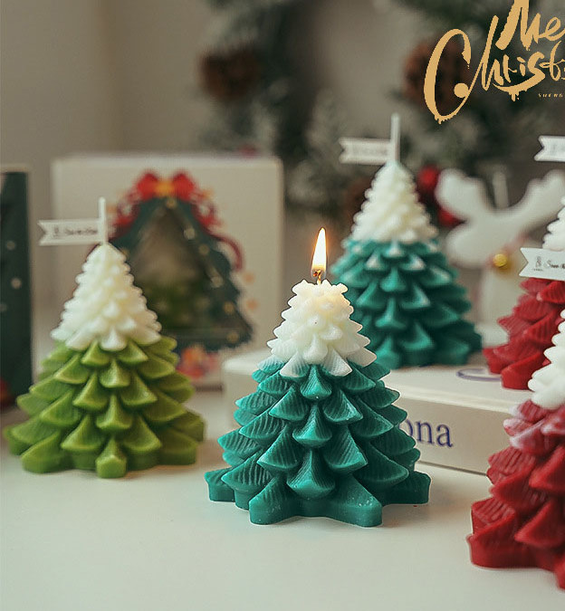 Newest Luxury Green Art Candle Supplies Fragrance Christmas Tree Scented Wax Candles For Home