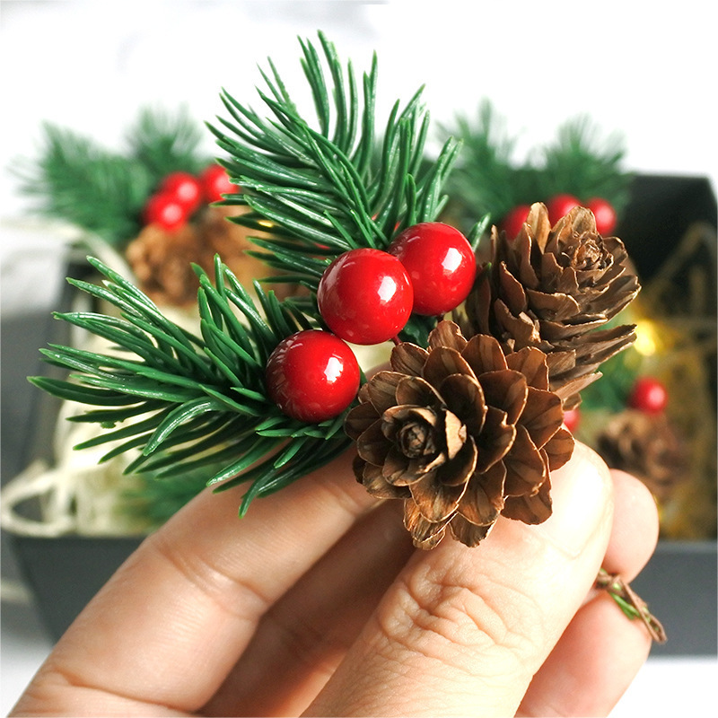 Red Berry Pinecones Pine Needles Stems Artificial Winter Christmas Berries Picks Decor For Christmas