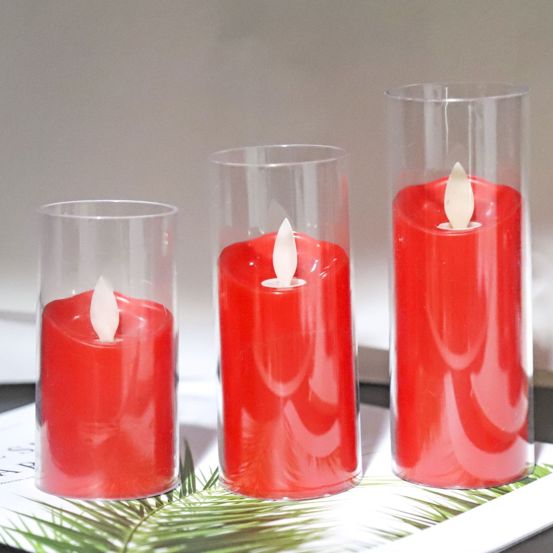 Pillar White Red  Glass 3D Led Candle For Home Decoration