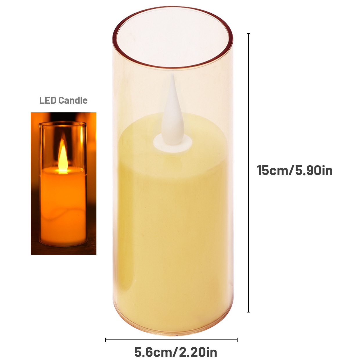 A00115-Led Candles Lights With Batteries Flameless Clear Glass Candles For Wedding