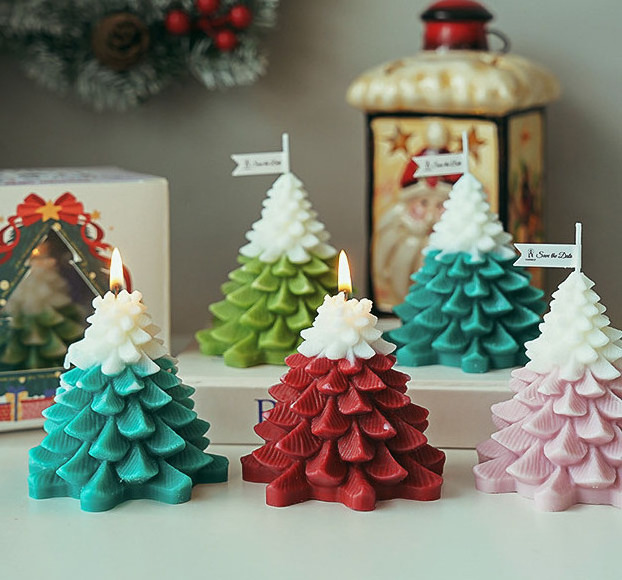 Newest Luxury Green Art Candle Supplies Fragrance Christmas Tree Scented Wax Candles For Home