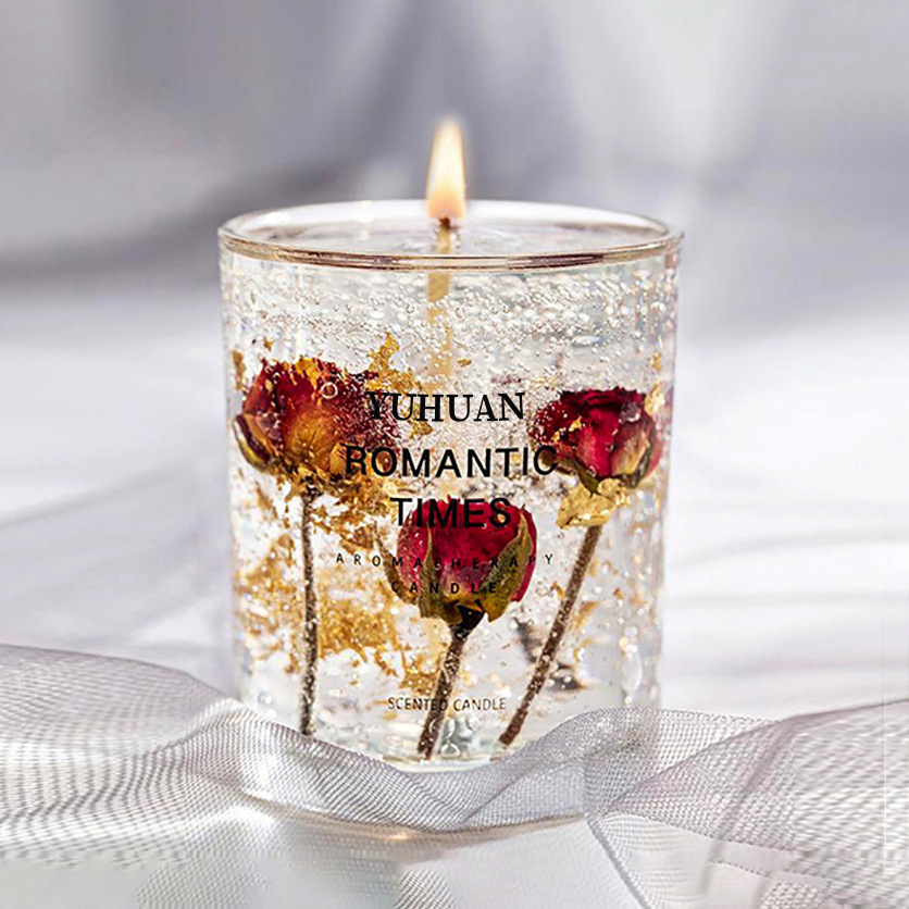 Natural Christmas Widely Used Real Flower Jelly Gradient color Soy Wax Glass Jar Scented Candle