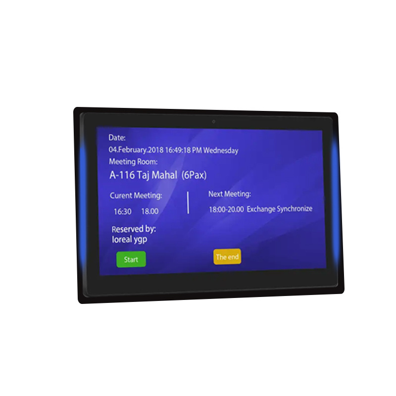 OEM Wall mount touch POE power and Surrounding LED Light Bar rooted Ethernet rfid android tablet for Booking System Meeting room