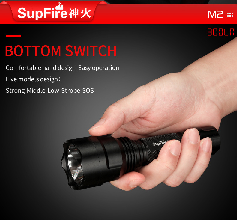 Supfire  torch light XPE hunting flashlight rechargeable 18650 battery led torch flashlight  flashlights