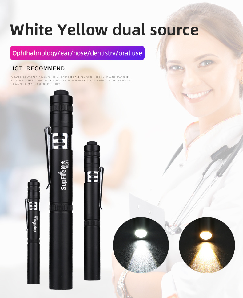 Mini led flashlight for medical using aluminum Portable pocket pen light AAA battery white yellow meadical flashlight