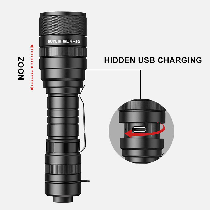 Supfire super bright long shot LED flashlights rechargeable mini small home outdoor riding light waist clip tactical flashlight