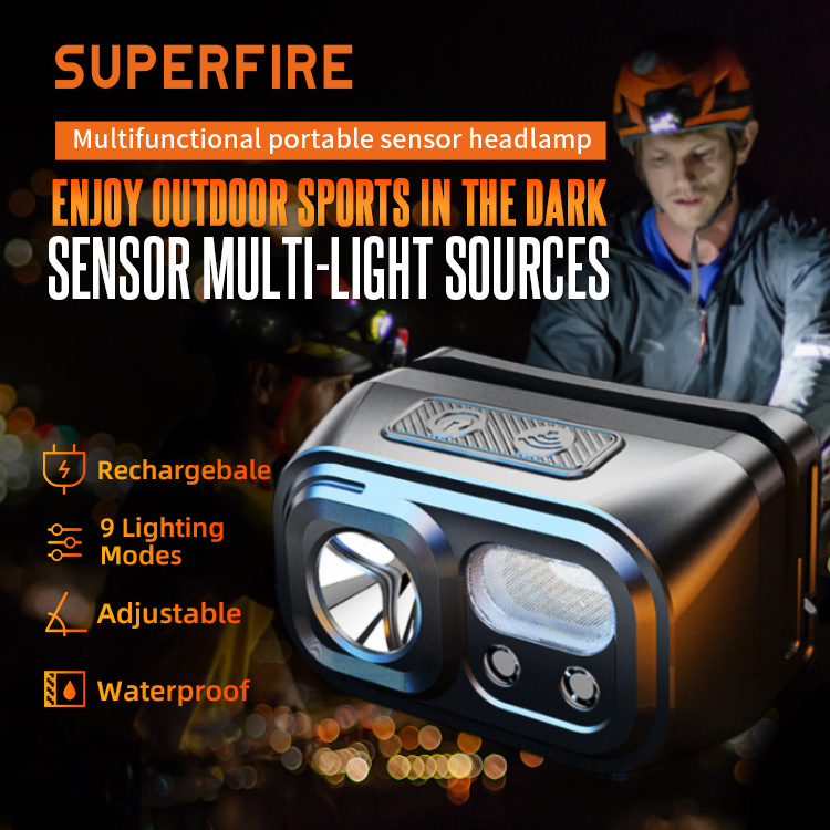 portable  hot selling running waterproof usb rechargeable head lamp 9modes night fishing cob sensor led headlamp