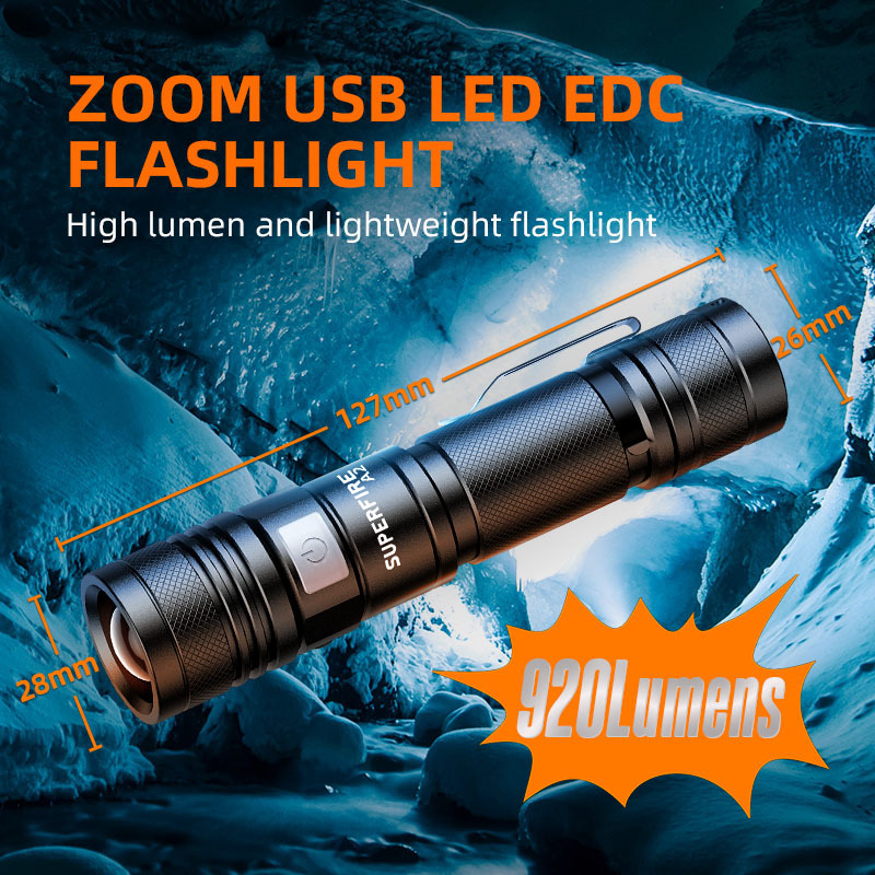 Hot selling EDC flashlight waterproof portable Telescopic focusing flashlight with Removable hook